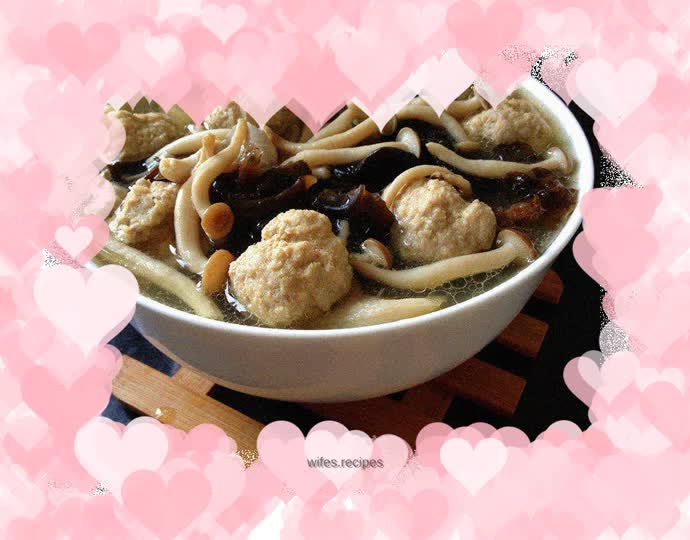 Mushroom, fungus and meatball soup