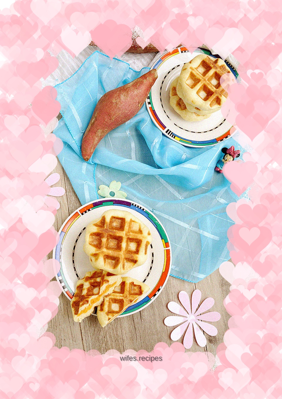 Cheesy sweet potato stuffed soy milk waffles