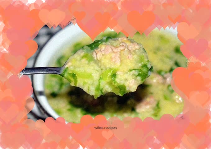 Mustard greens, minced meat and millet porridge