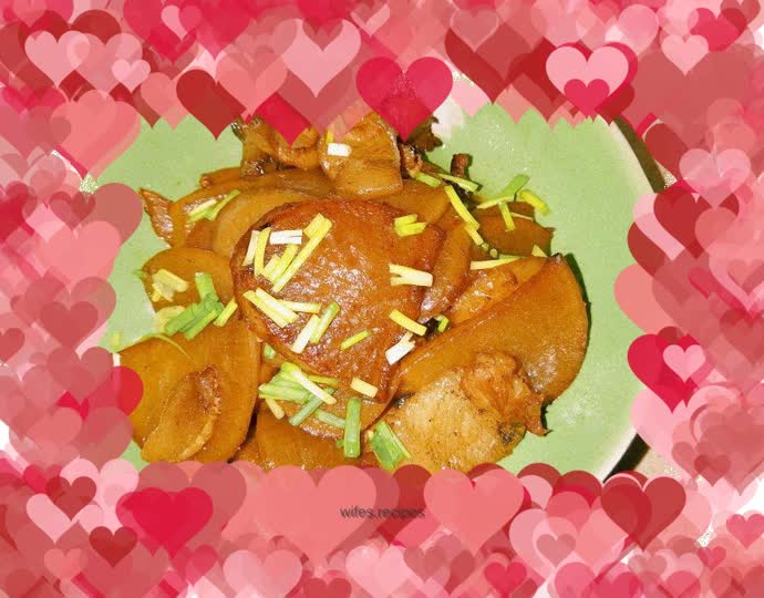 Pork belly and roasted radish slices