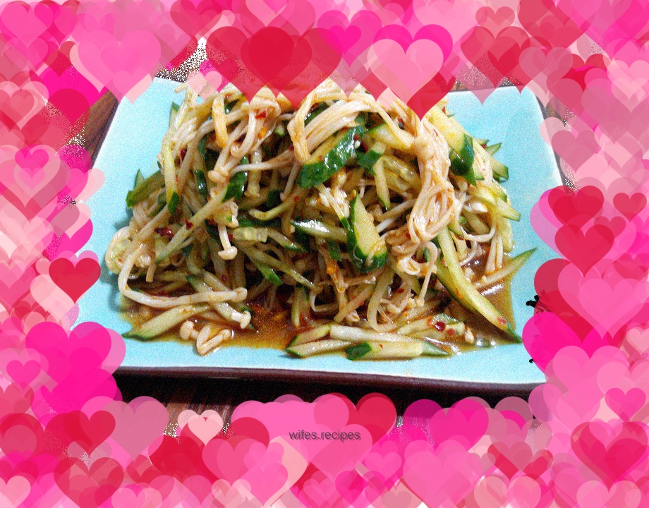 Golden mushrooms mixed with shredded melon