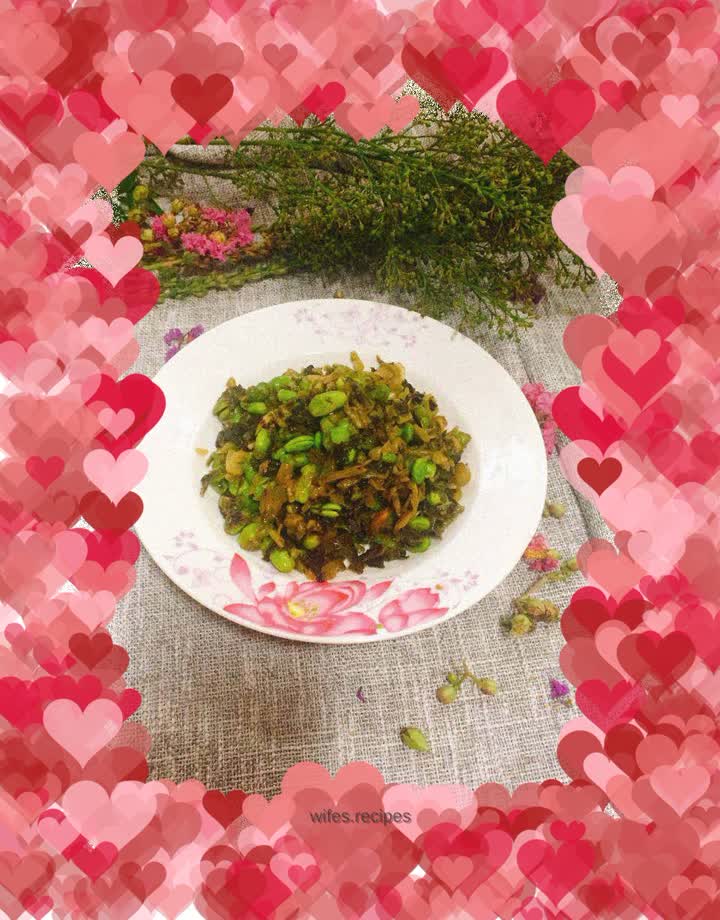 Stir-fried edamame with pickled vegetables