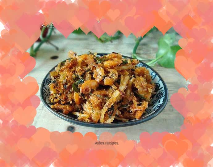 Pound river shrimp with garlic mortar