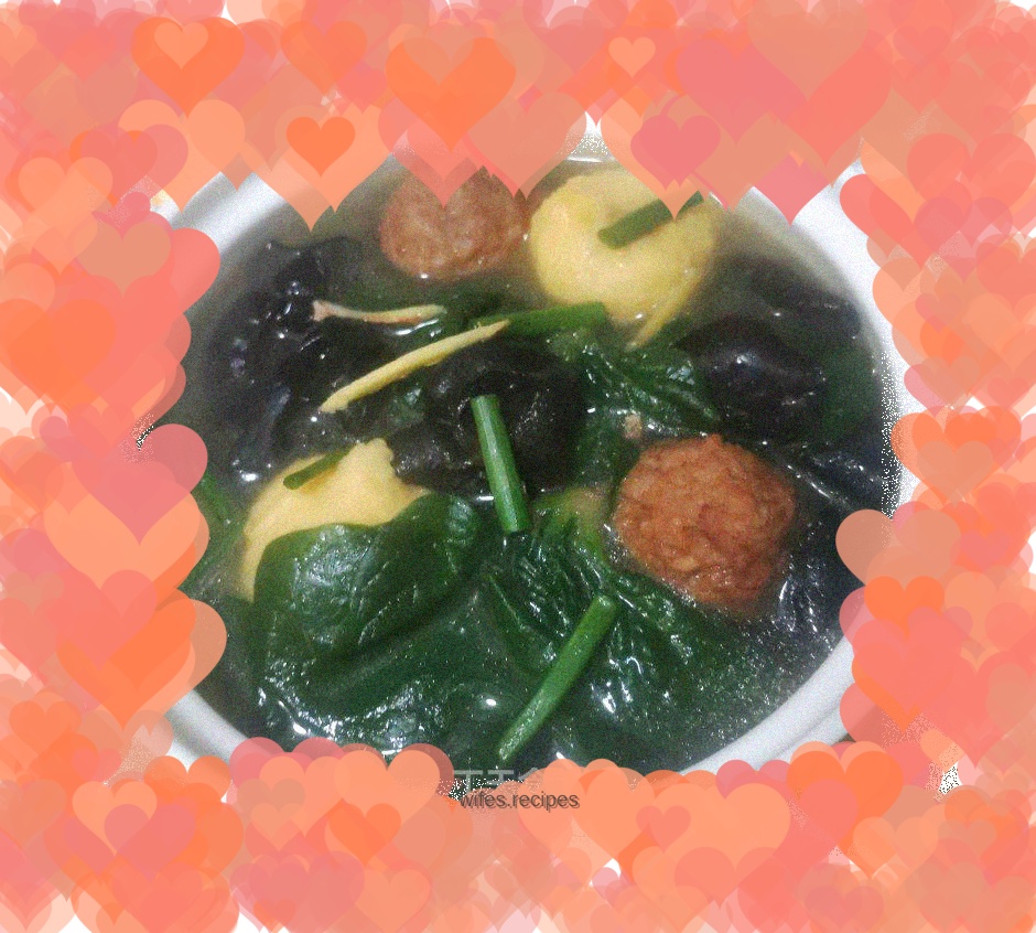 Fungus, Spinach and Meatball Soup