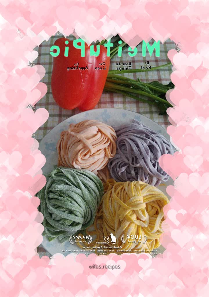 Homemade colorful vegetable noodles
