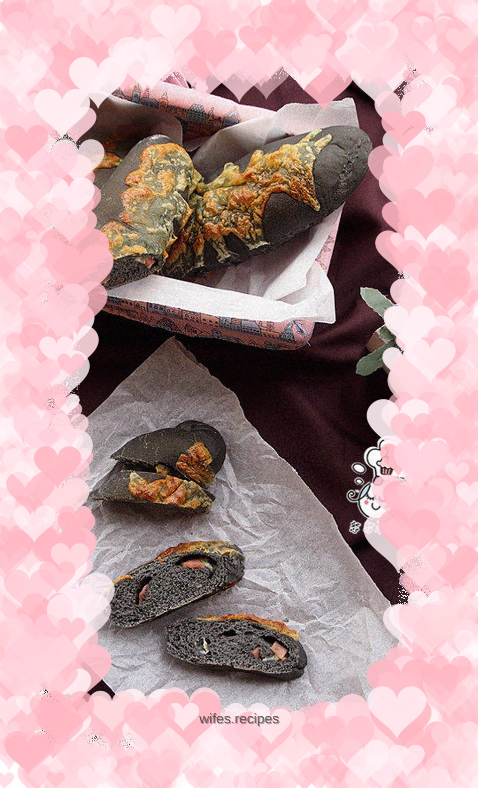 Bamboo charcoal ham cheese bread