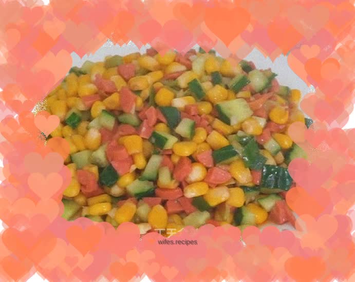 Corn, ham, cucumber dices