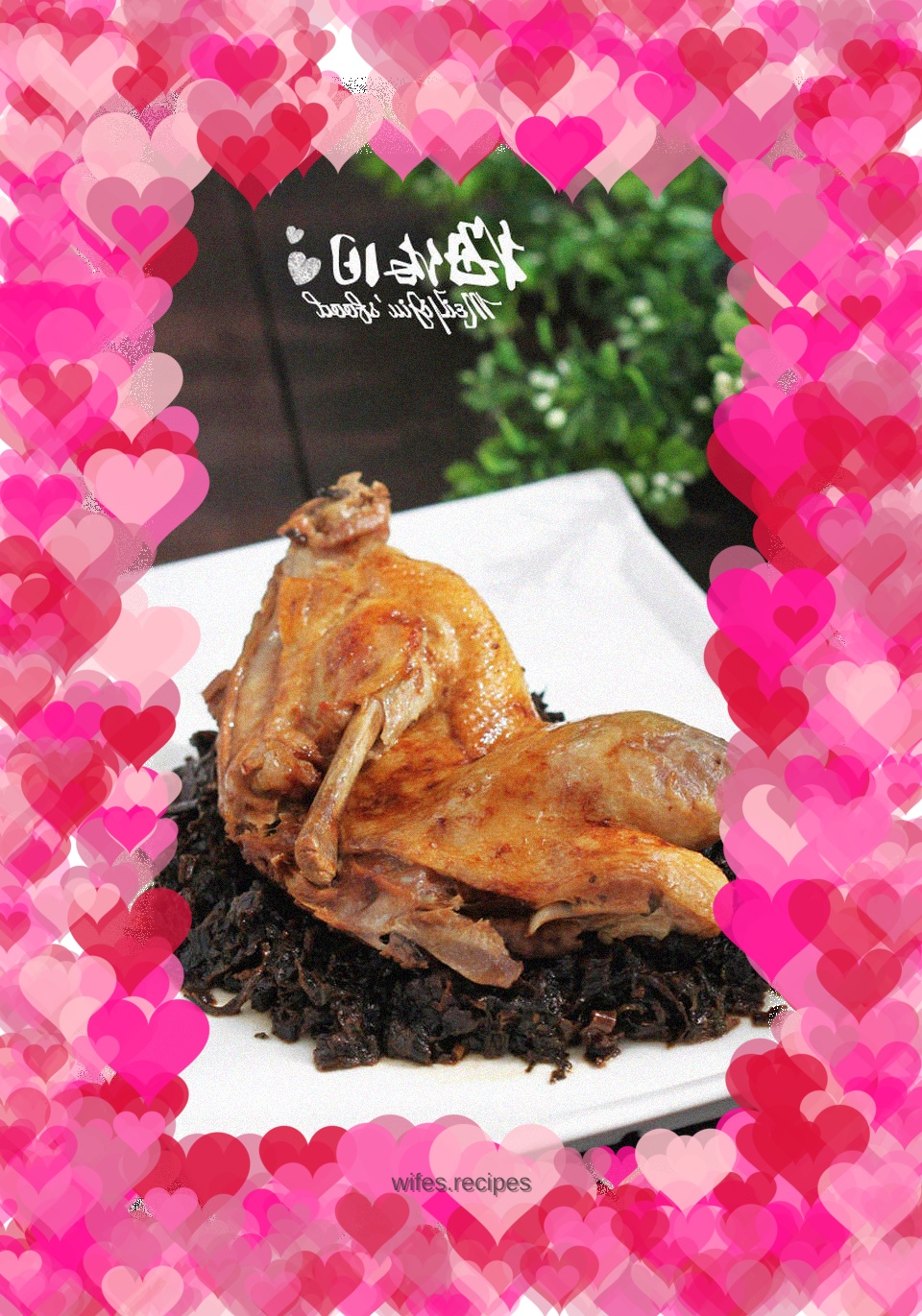 Steamed duck with prunes and vegetables