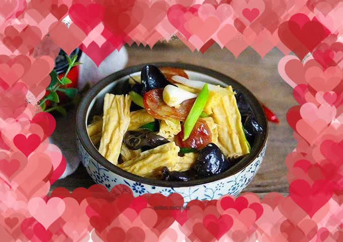 Stir-fried sausage with yuba and fungus