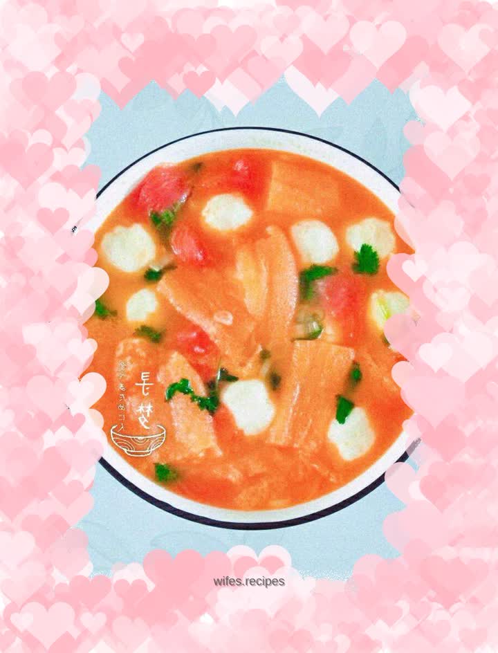 Tomato fish balls and bamboo shoots soup