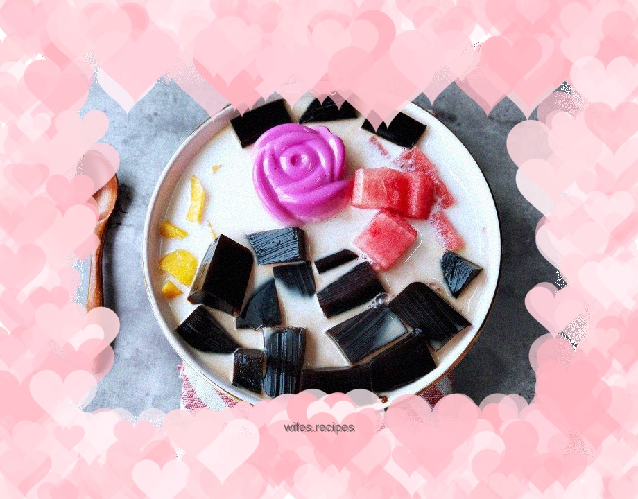 Milk and fruit roasted grass jelly