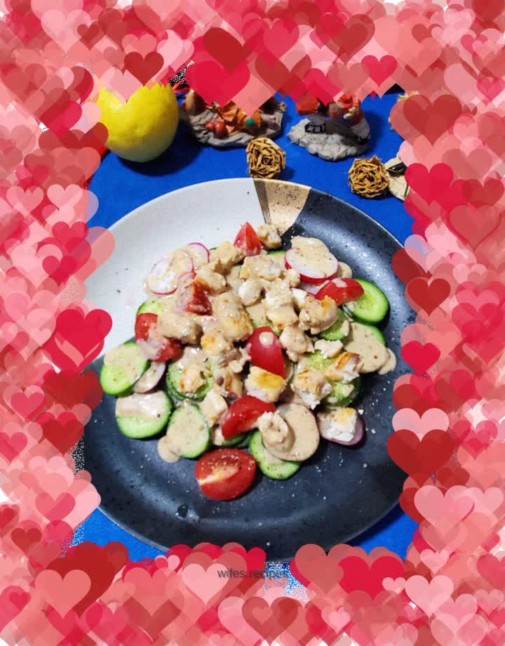 Cherry Radish, Cucumber and Chicken Breast Salad