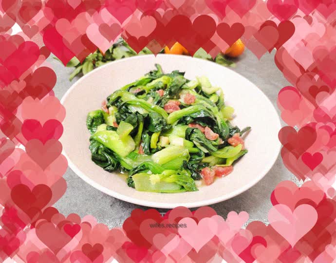 Stir-fried Shanghai Green with diced sausage
