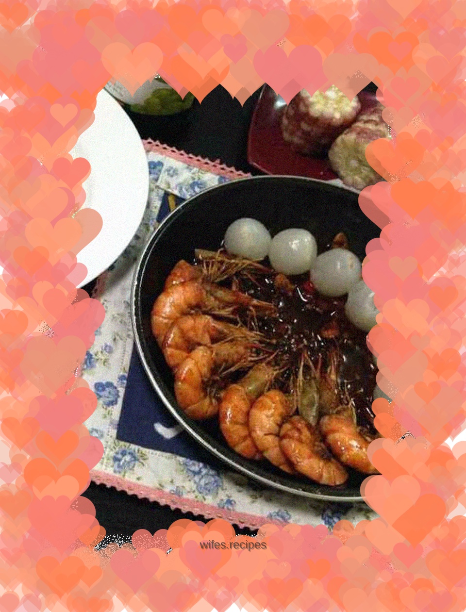 Stir-fried South American shrimps with lychee sauce