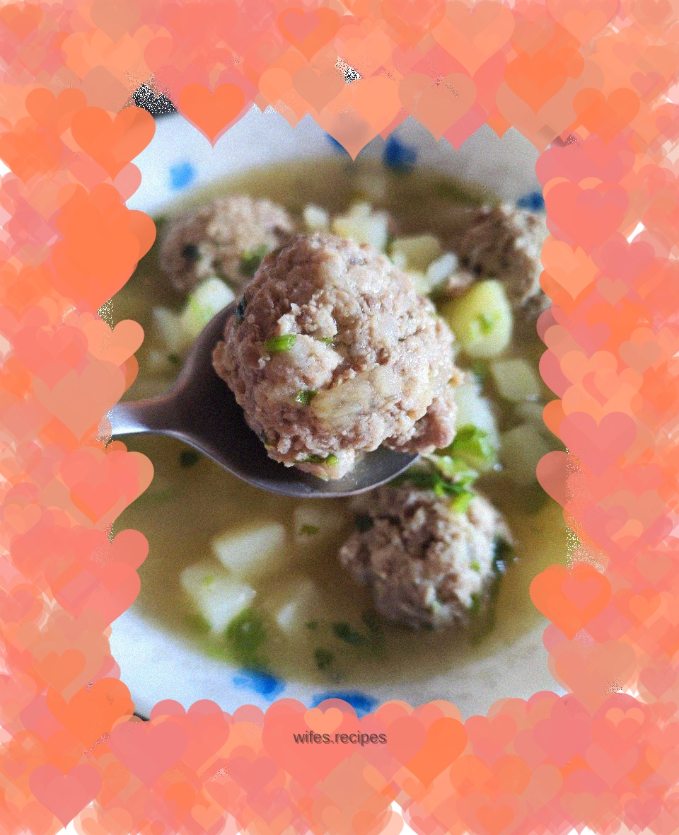 Potato and chicken meatball soup