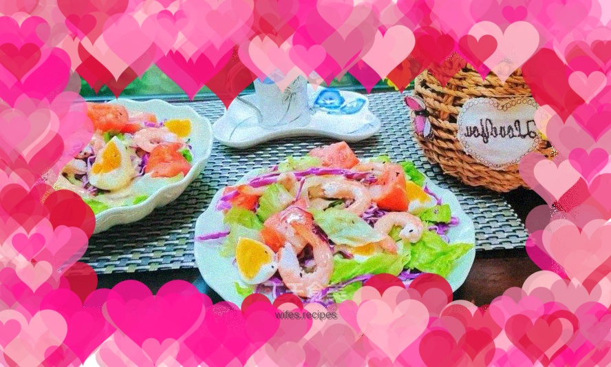 Seasonal vegetable and shrimp salad