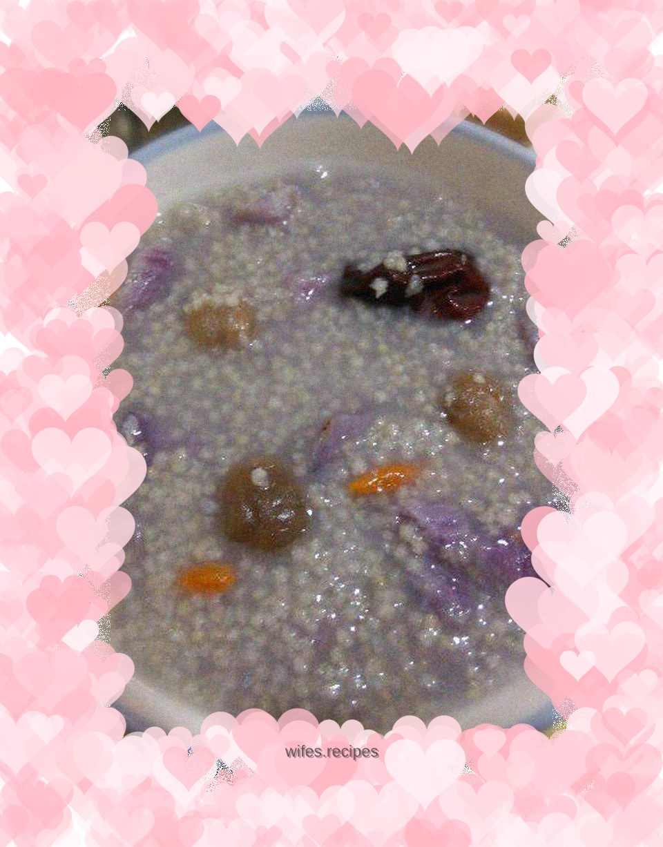 Purple potato, red dates, longan, wolfberry and millet porridge