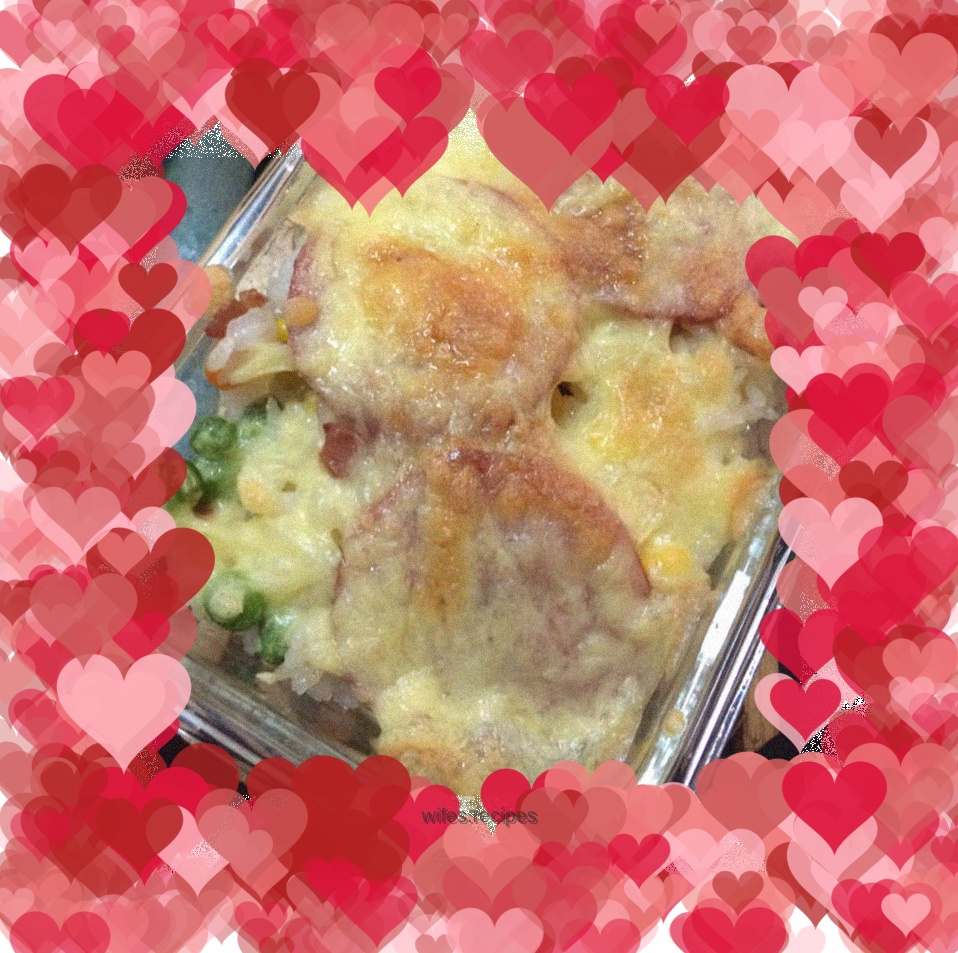 Simple version of baked rice with mixed vegetables