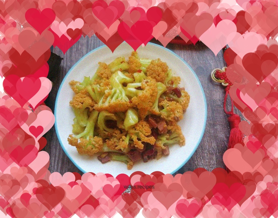 Stir-fried diced ham with cauliflower