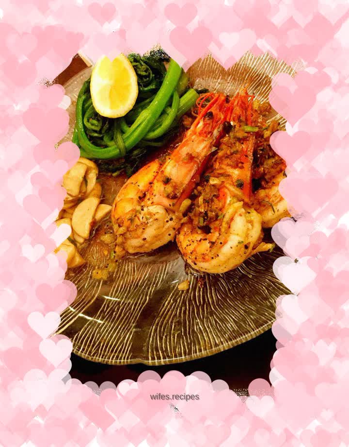 Pan-fried tiger prawns