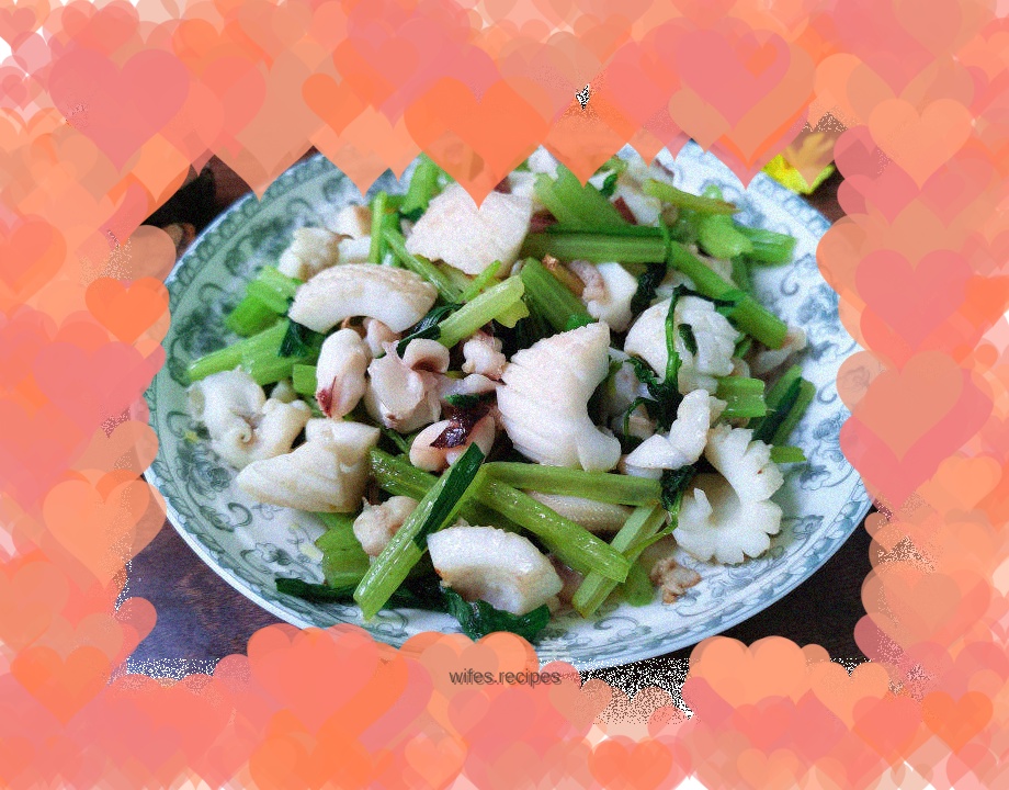 Fried cuttlefish with celery