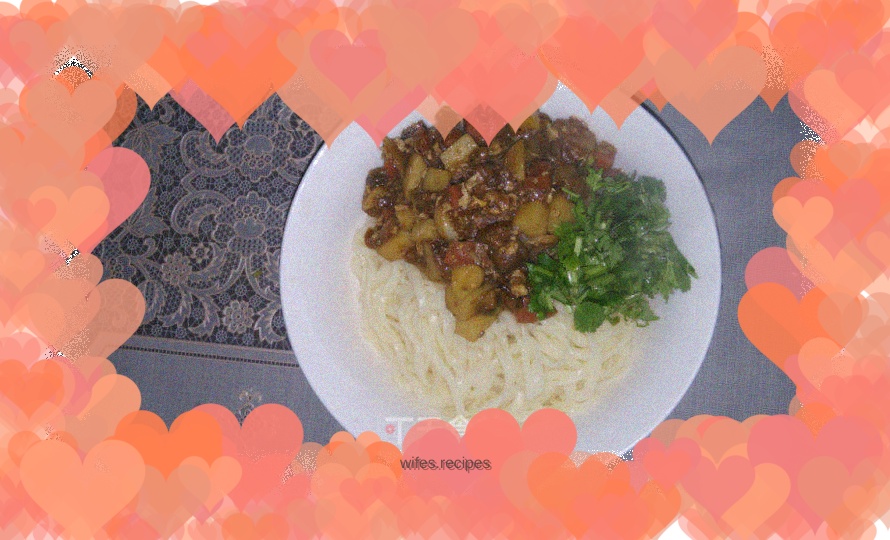 Potato and eggplant noodles