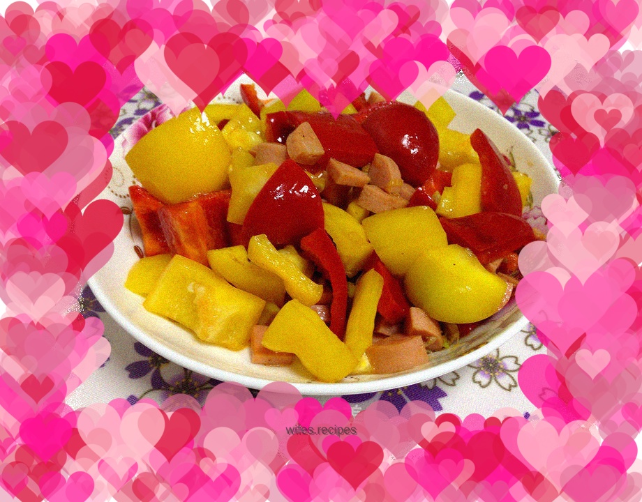 Stir-fried bell peppers with ham