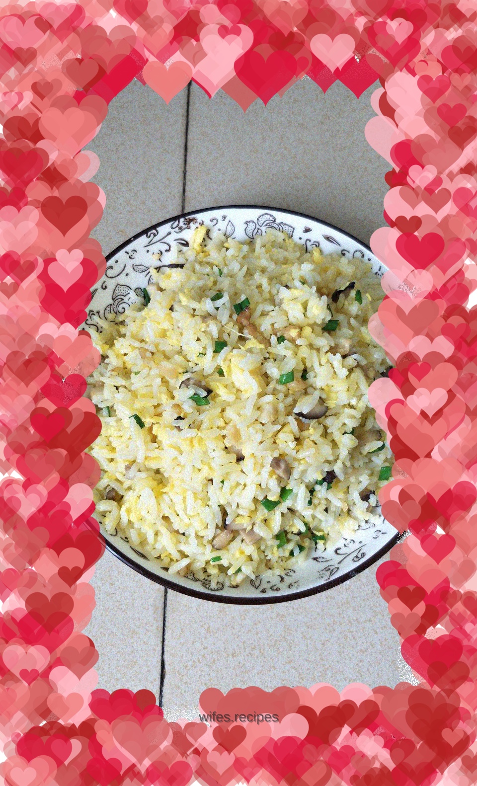 Fried rice with dried mushrooms and radish