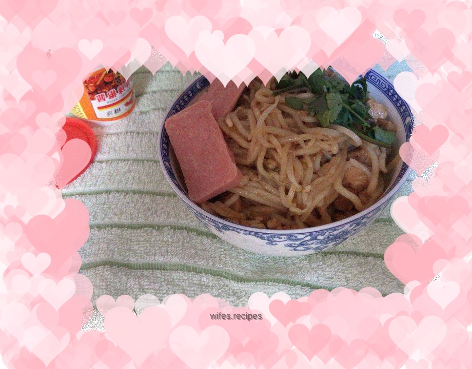 Fried noodles with bean sprouts and meat