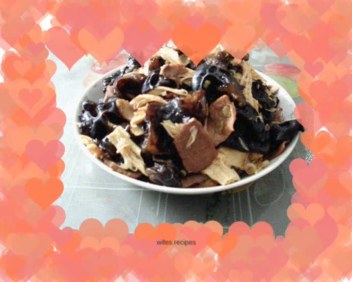 Sliced fungus meat and roasted yuba