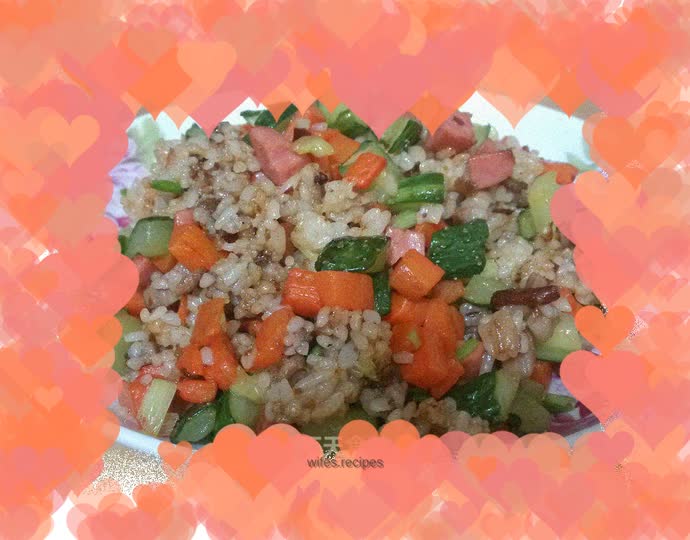 Fried rice with cucumber and carrot dices