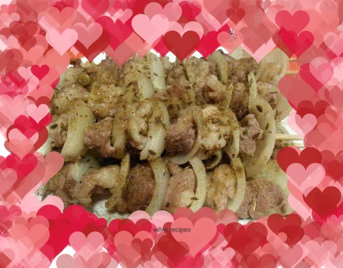 Onion and mutton skewers