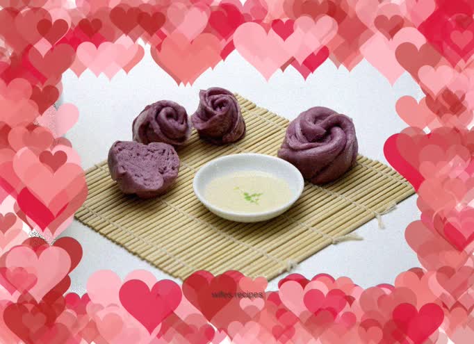 Purple sweet potato and rose flower steamed buns (rice cooker version)