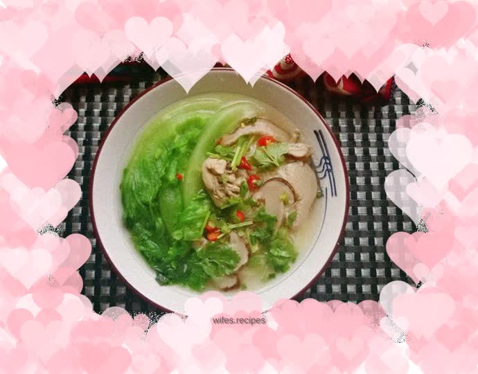 Lettuce and Matsutake Chicken Noodle Soup