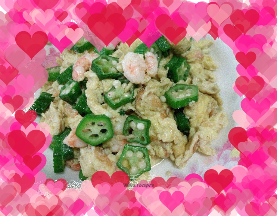 Okra fried shrimps and eggs