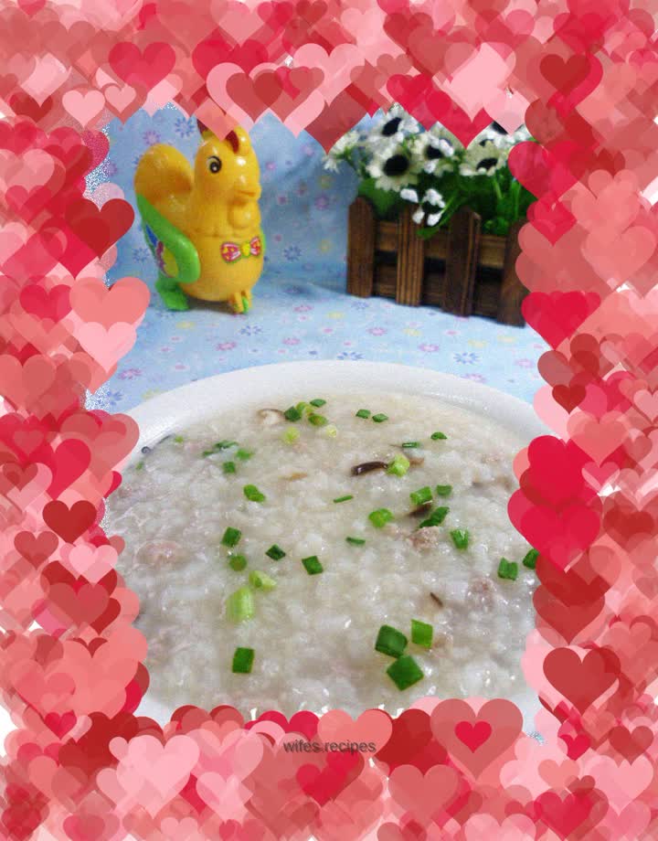 Mushroom and minced meat rice porridge