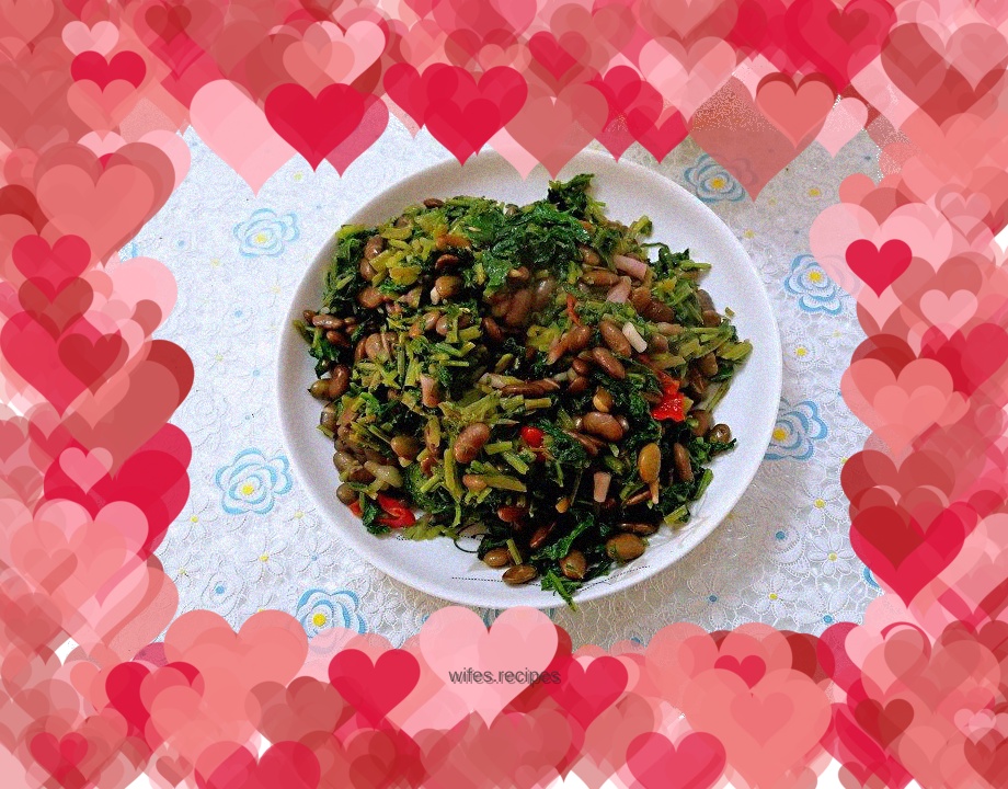 Stir-fried edamame with radish leaves