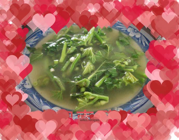 Pumpkin sprouts in clear soup