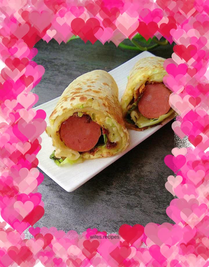 Egg stuffed pancake with sausage