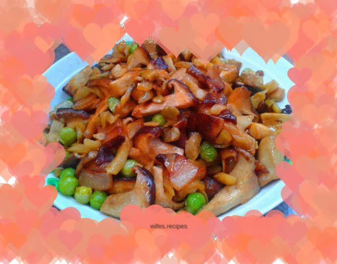 Stir-fried peas with mushrooms and pickled mustard