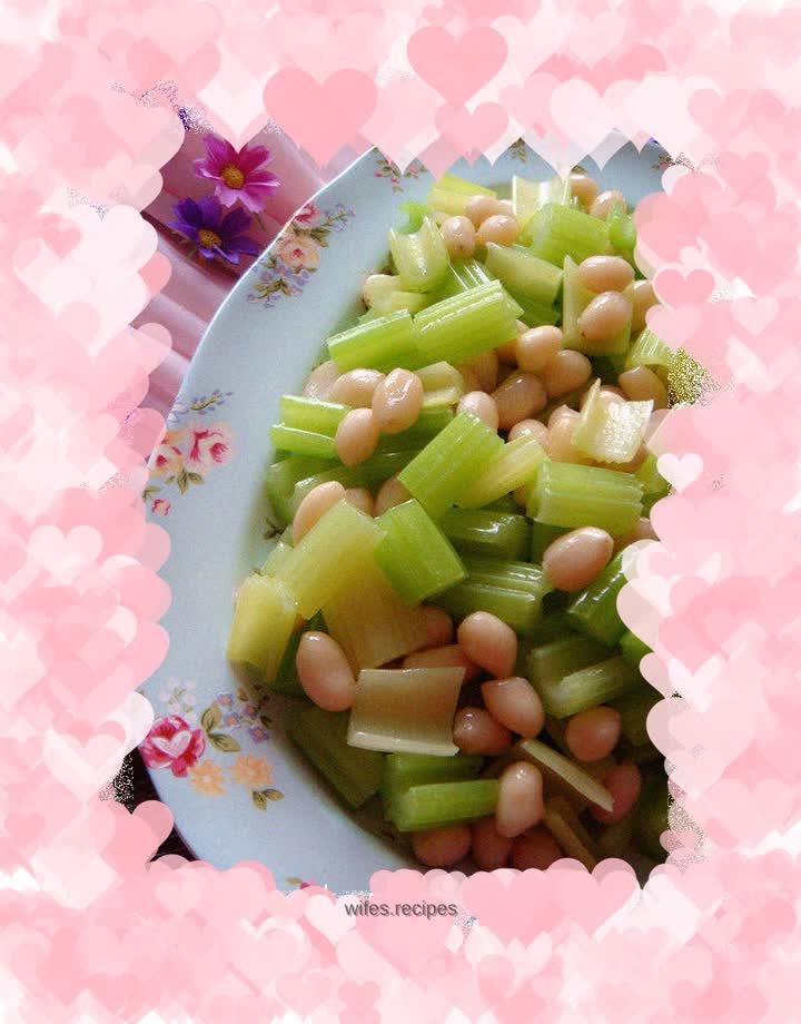 Celery mixed with peanuts