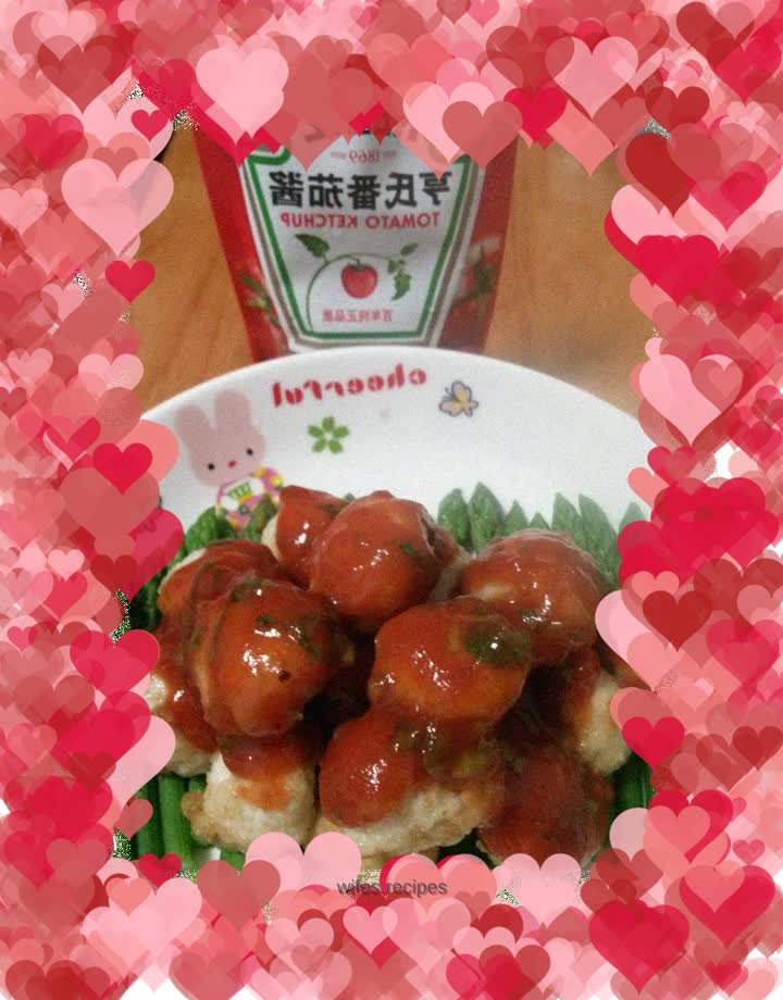 Heinz Tomato Sauce Fried Fish Balls with Asparagus