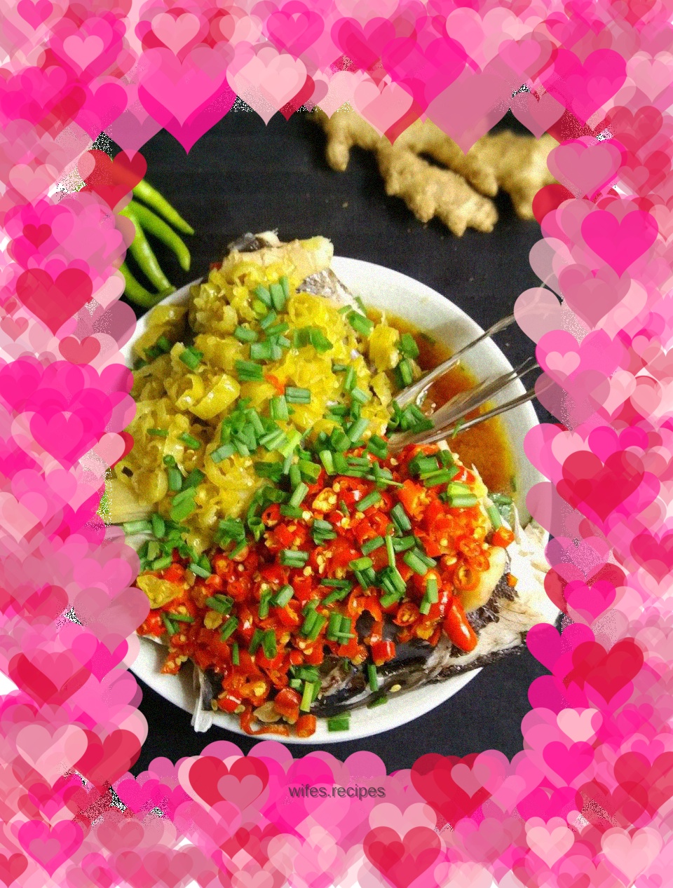 Fish head with double pepper