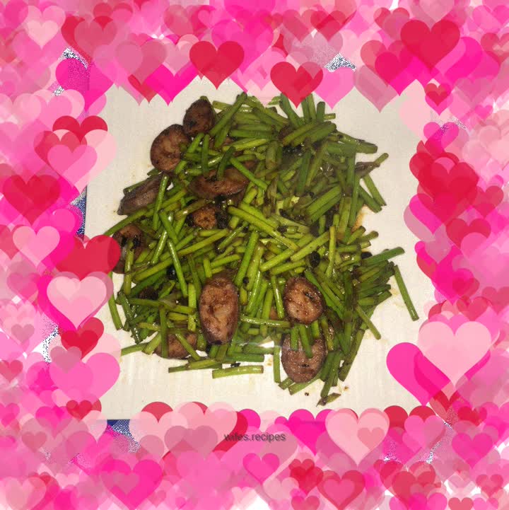 Stir-fried Chinese Sausage with Black Bean Sauce and Garlic Sprouts