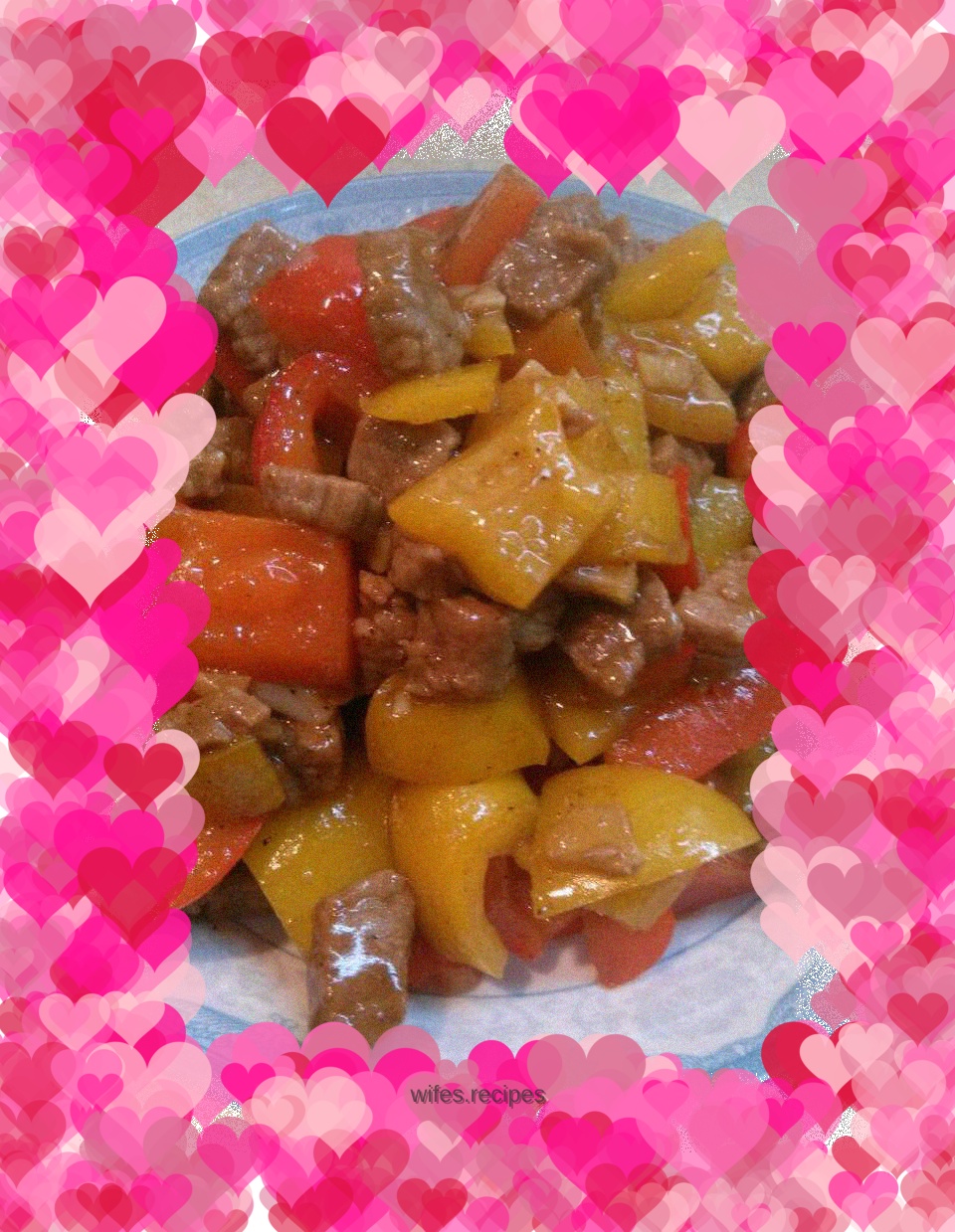 Black pepper colored beef cubes