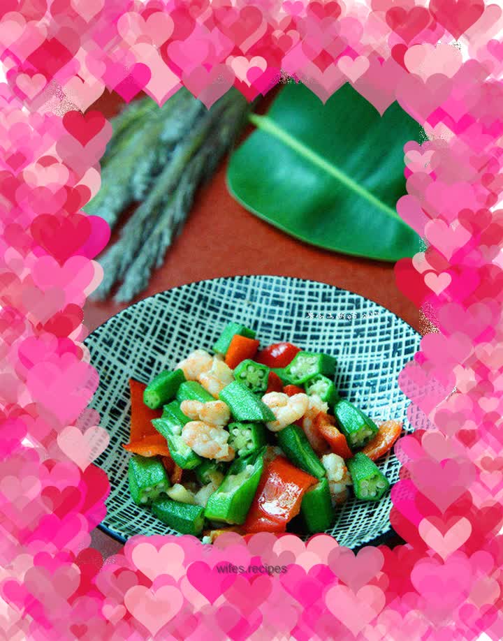 Stir-fried shrimps with okra