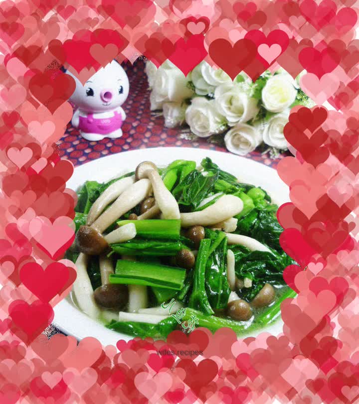 Stir-fried mustard mustard with rapeseed and crab-flavored mushrooms