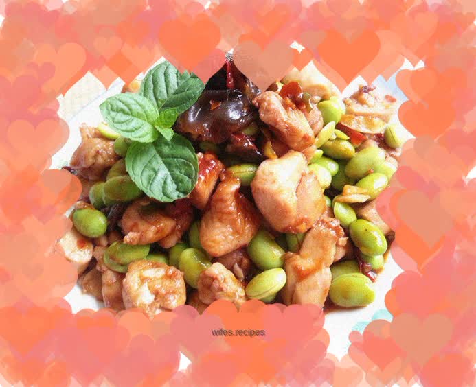 Stir-fried chicken legs with edamame