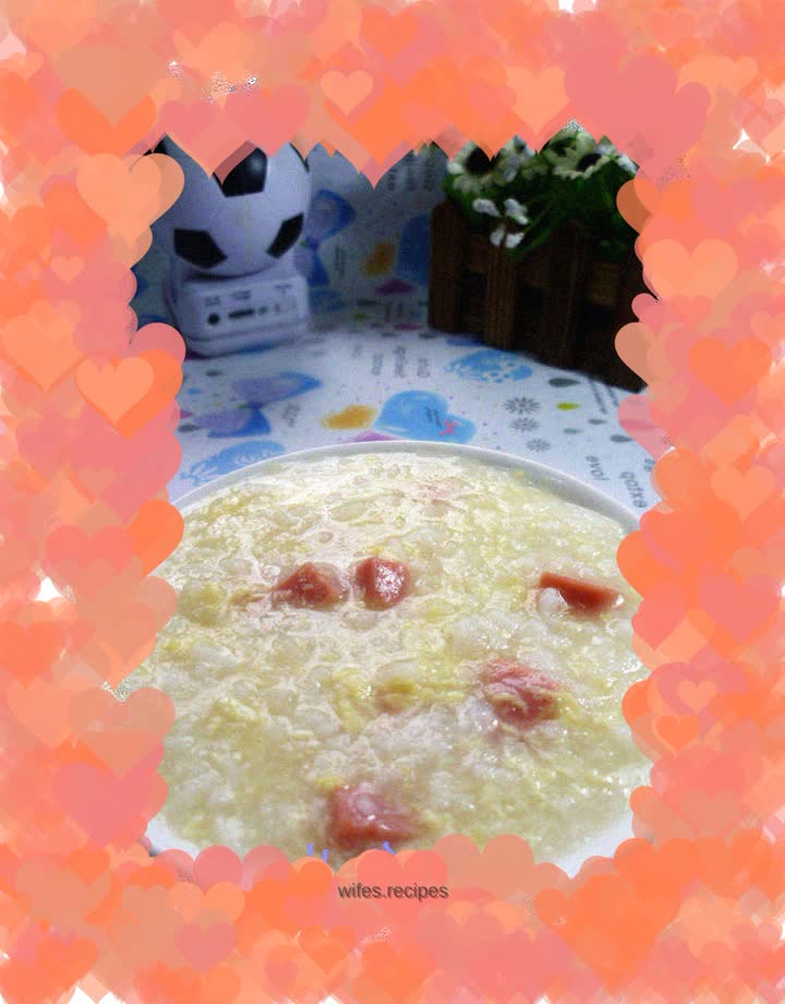 Grilled Sausage and Egg Drop Rice Porridge