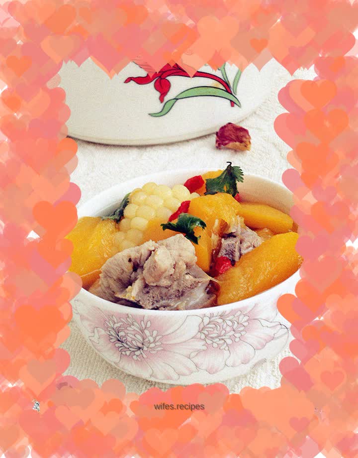 Pumpkin, Corn and Pork Ribs Soup